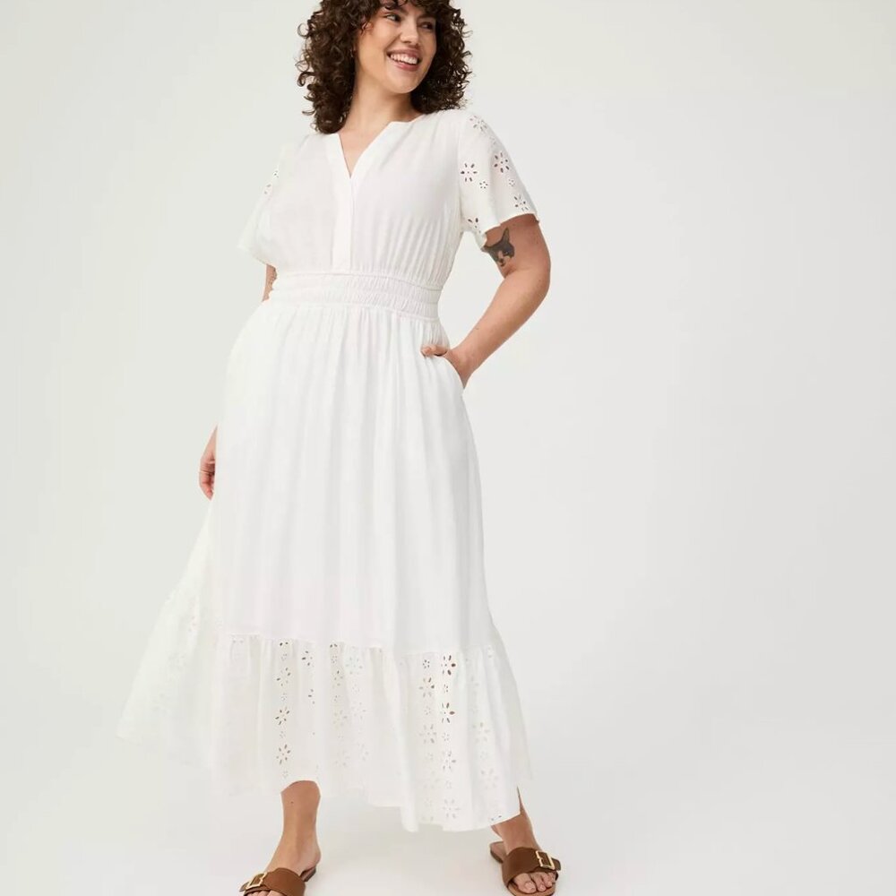 Torrid NEW A-Line Maxi Challis Dress White Anthro 3x 3 22/24 cloud Dancer